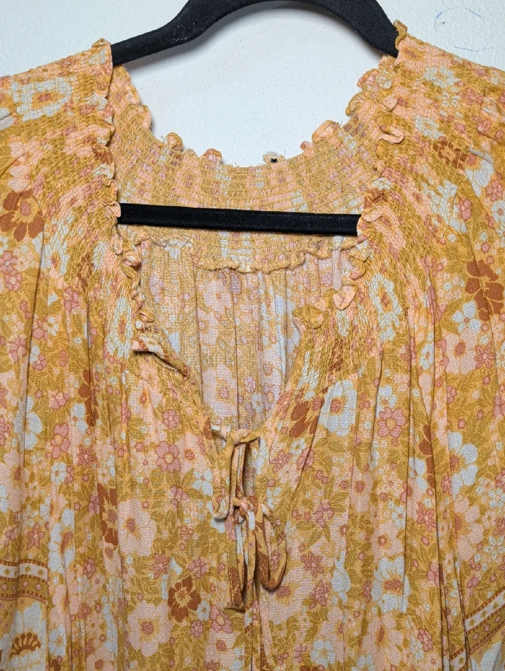 Spell & the Gypsy Anne Blouse Peach Pink Boho Floral Peasant Top Women's Size L* - Picture 2 of 5